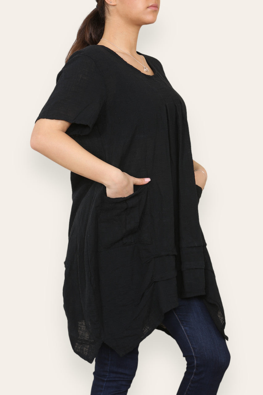 LAGENLOOK 2 POCKET TUNIC TOP BLACK