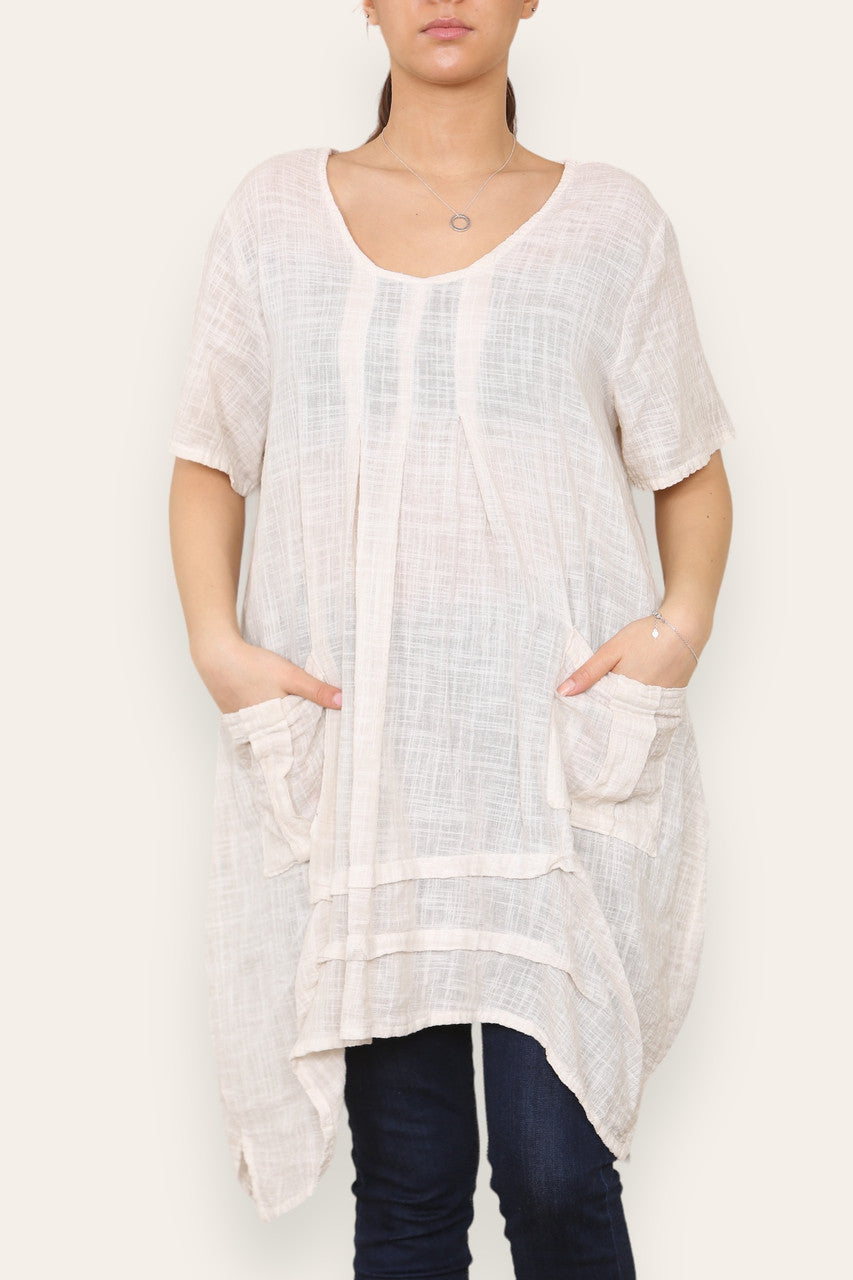 LAGENLOOK 2 POCKET TUNIC TOP STONE