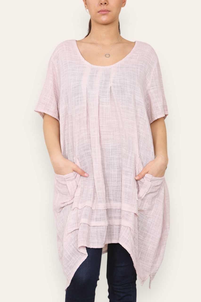 LAGENLOOK 2 POCKET TUNIC TOP PINK