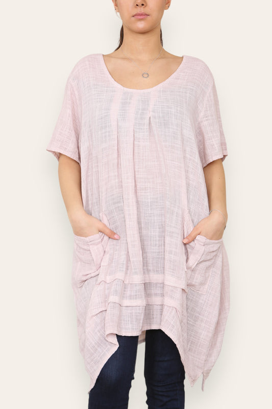 LAGENLOOK 2 POCKET TUNIC TOP PINK