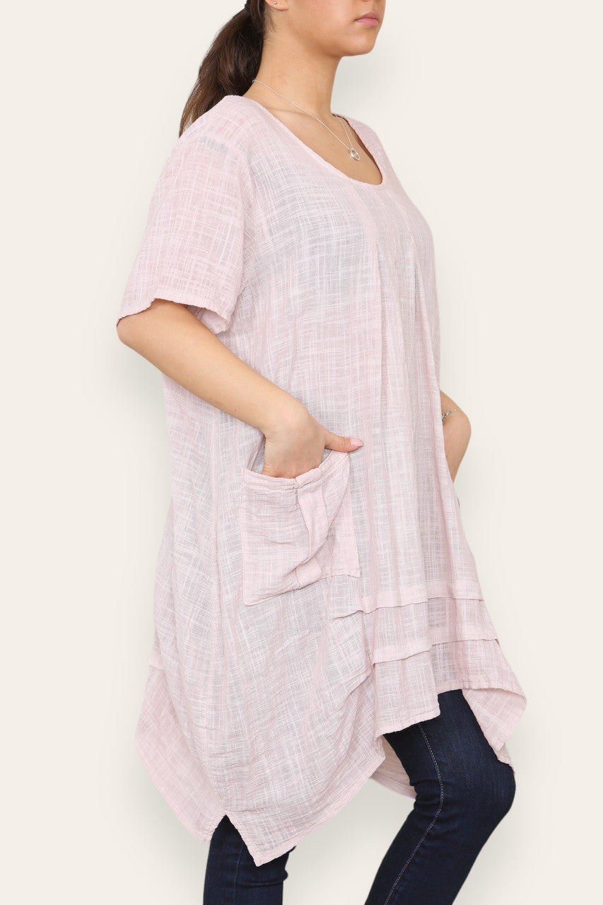 LAGENLOOK 2 POCKET TUNIC TOP PINK