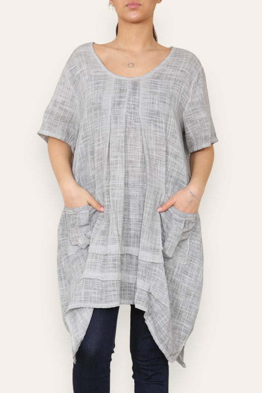 LAGENLOOK 2 POCKET TUNIC TOP SILVER
