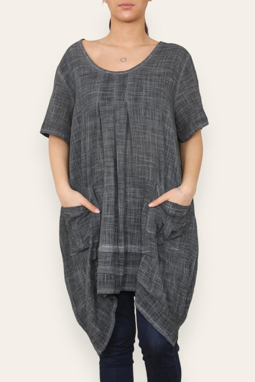 LAGENLOOK 2 POCKET TUNIC TOP CHARCOAL