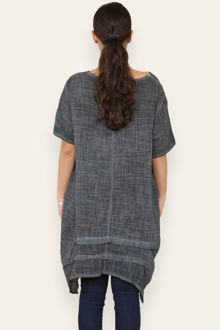 LAGENLOOK 2 POCKET TUNIC TOP CHARCOAL