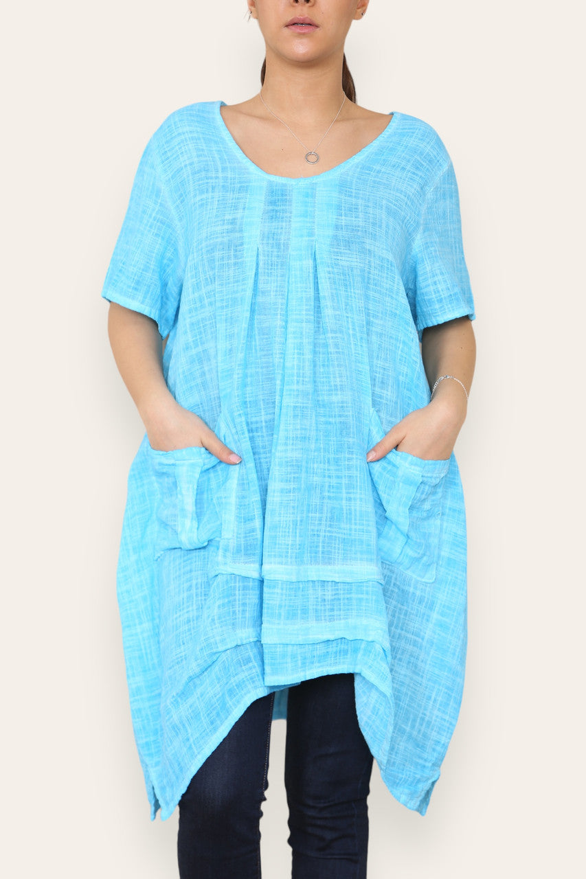 LAGENLOOK 2 POCKET TUNIC TOP SKY BLUE