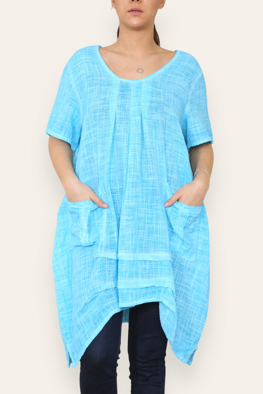 LAGENLOOK 2 POCKET TUNIC TOP SKY BLUE