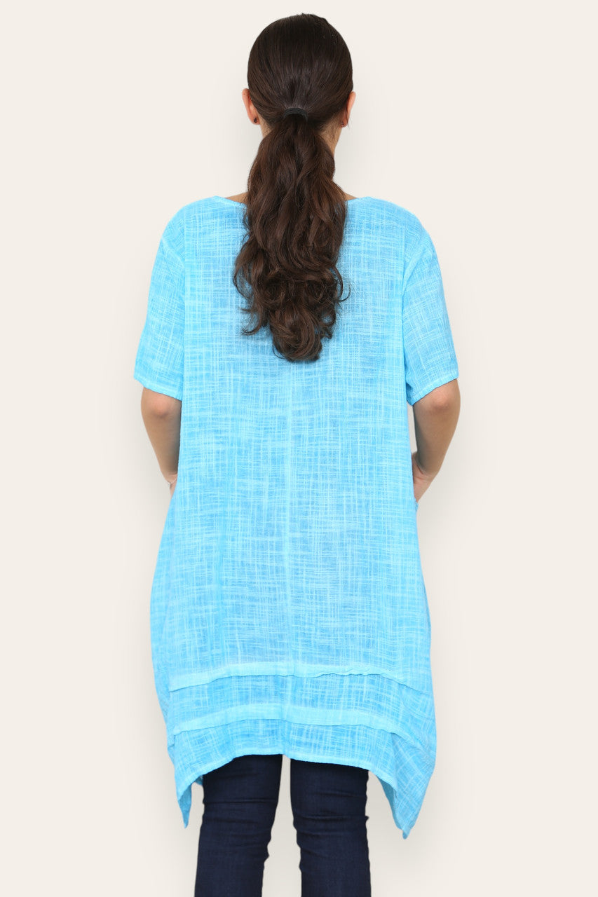 LAGENLOOK 2 POCKET TUNIC TOP SKY BLUE