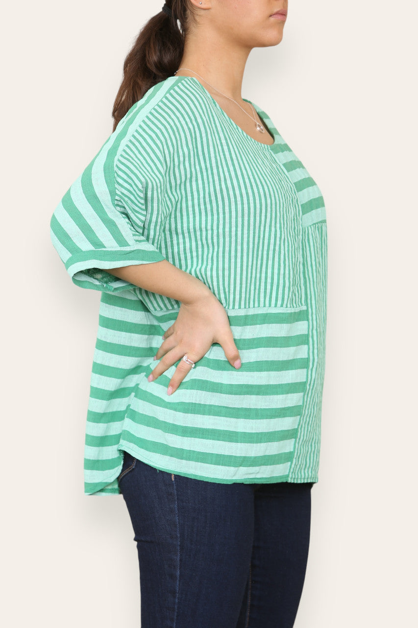 STRIPE BLOCK PRINT TOP GREEN