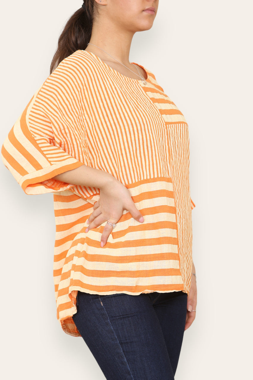 STRIPE BLOCK PRINT TOP ORANGE