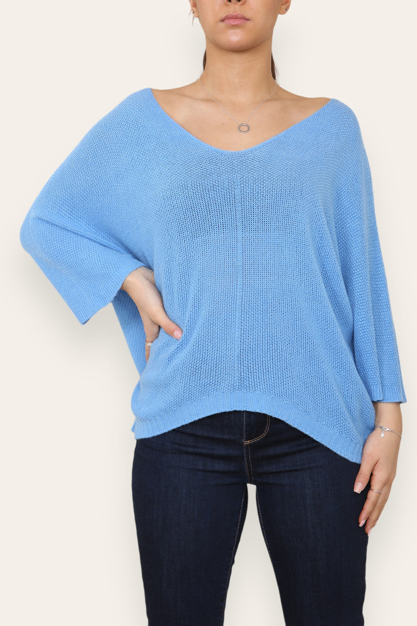 V-NECK PLAIN KNITTED JUMPER TOP ROYAL BLUE