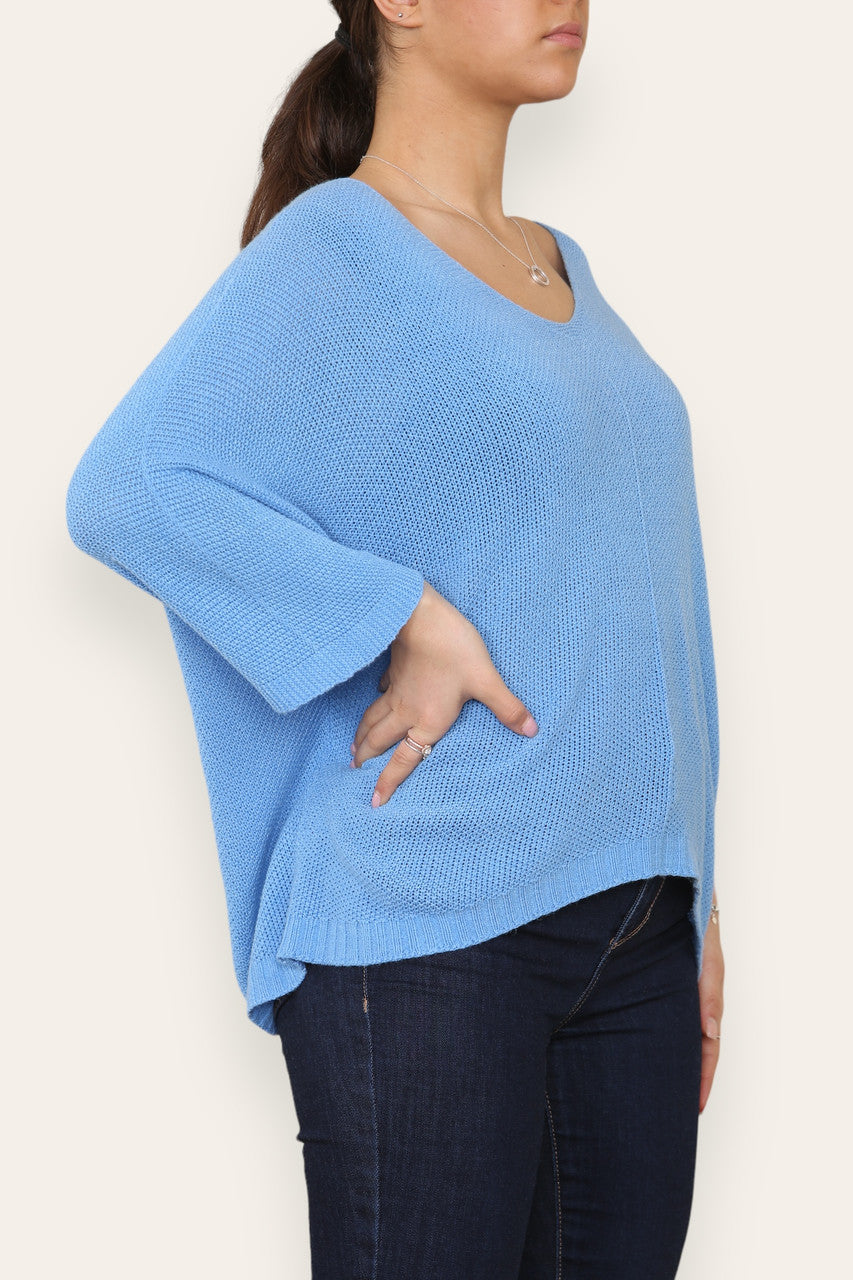 V-NECK PLAIN KNITTED JUMPER TOP ROYAL BLUE