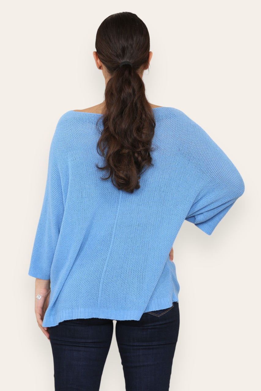 V-NECK PLAIN KNITTED JUMPER TOP ROYAL BLUE
