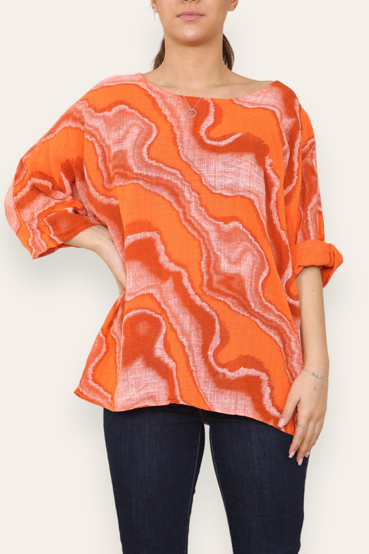 MARBLE SWIRL PRINT TOP ORANGE