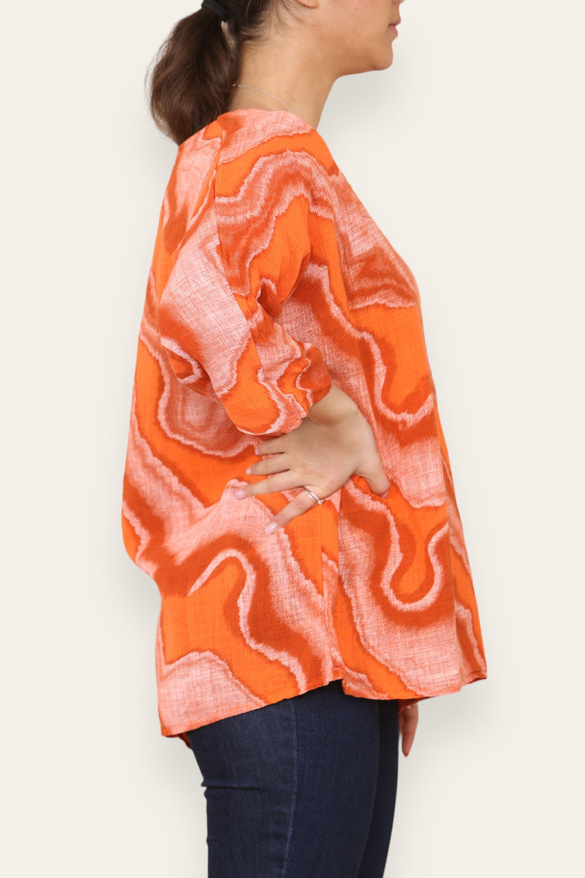 MARBLE SWIRL PRINT TOP ORANGE