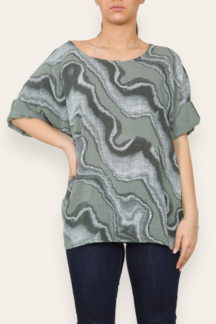 MARBLE SWIRL PRINT TOP KHAKI