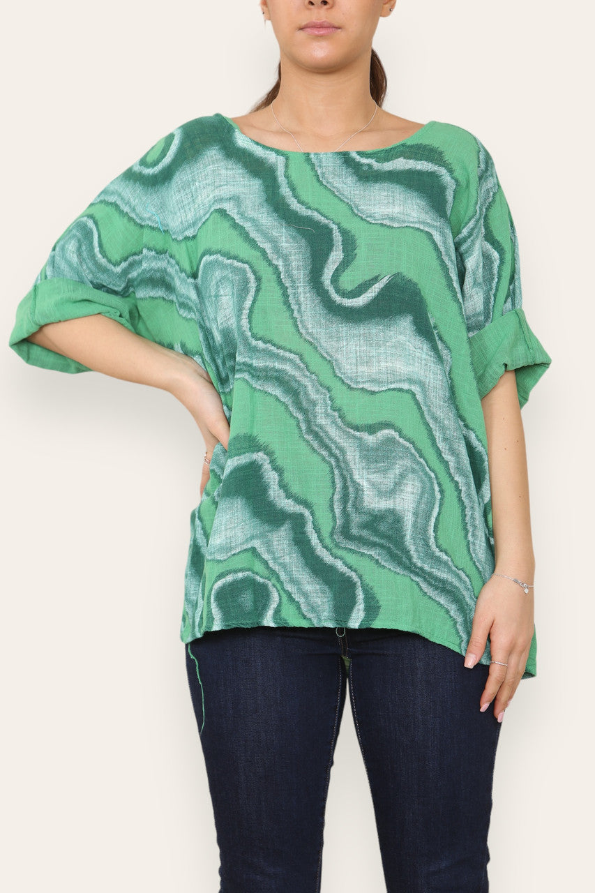 MARBLE SWIRL PRINT TOP GREEN