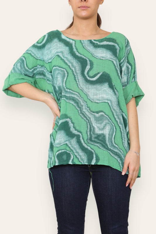 MARBLE SWIRL PRINT TOP GREEN