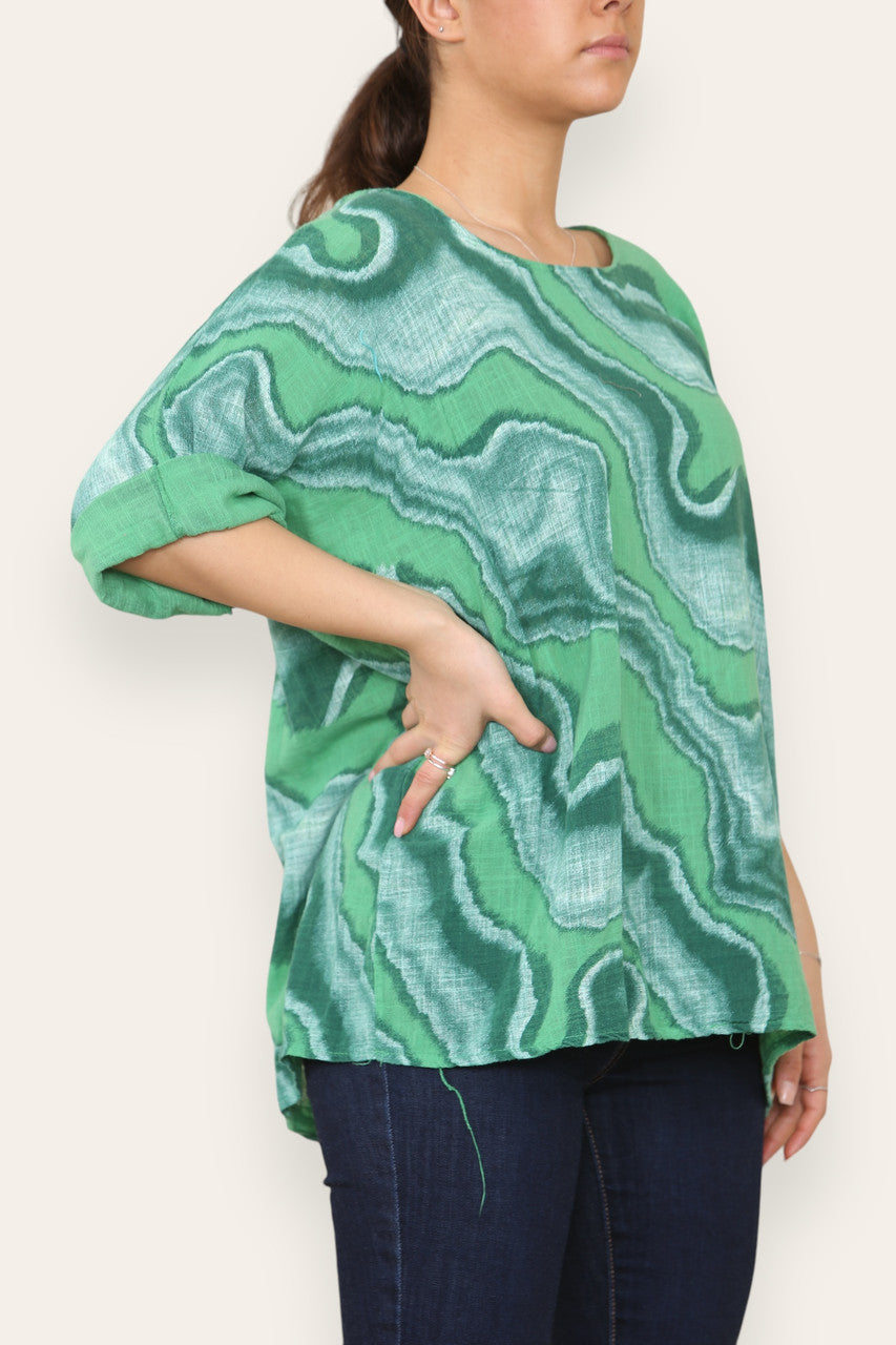 MARBLE SWIRL PRINT TOP GREEN