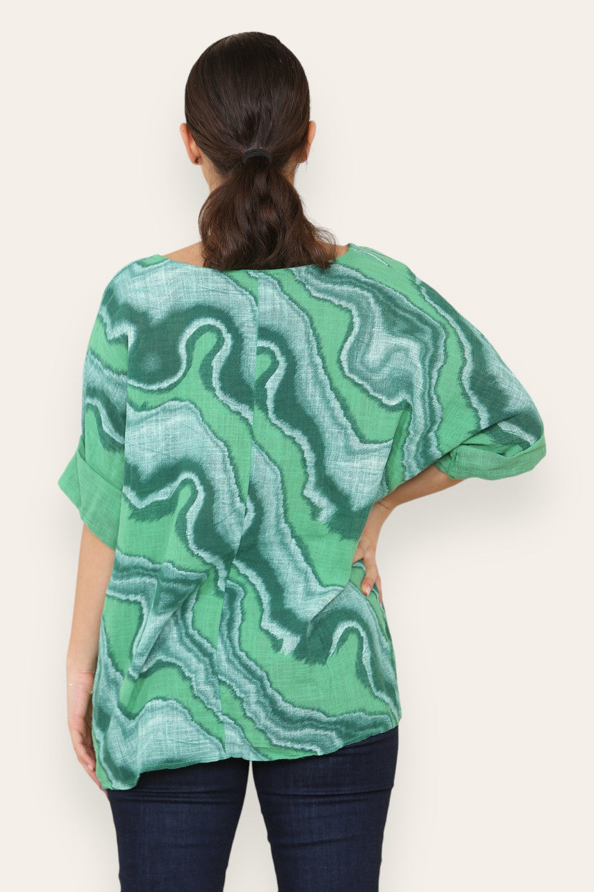 MARBLE SWIRL PRINT TOP GREEN