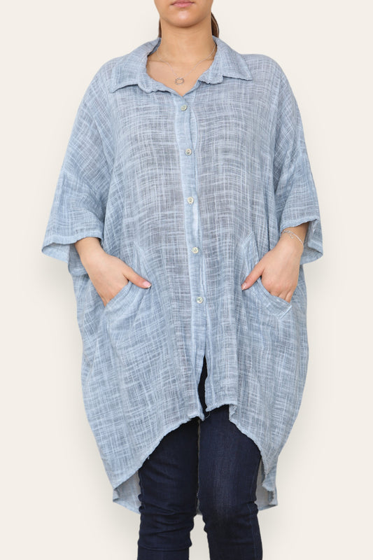 LADIES LAGENLOOK SHIRT TOP DENIM