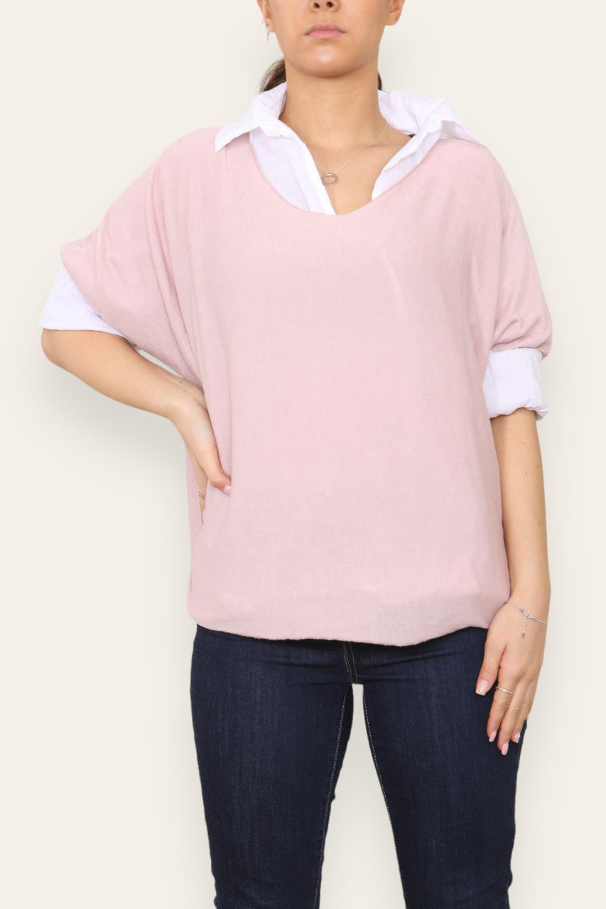 2 IN 1 SHIRT LAYER JUMPER DUSTY PINK