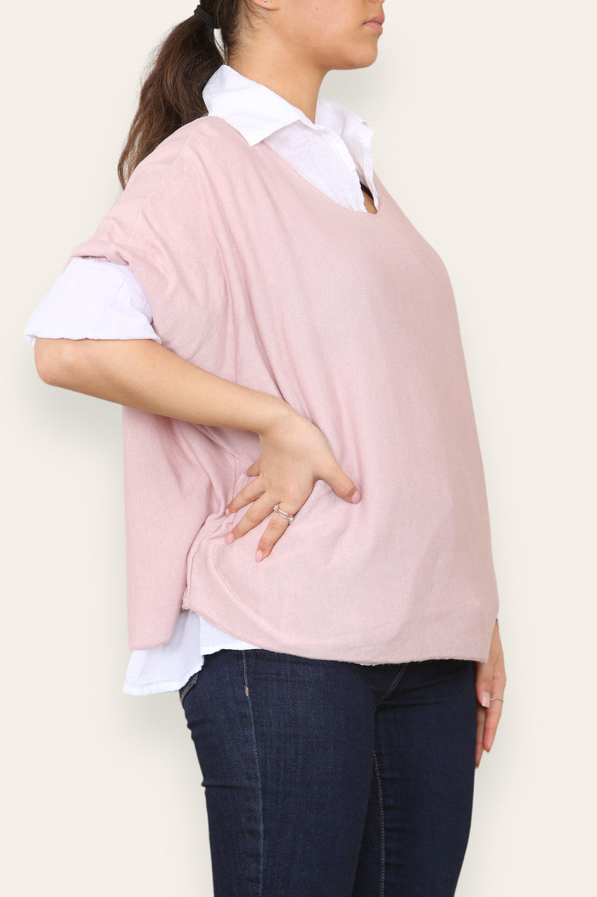 2 IN 1 SHIRT LAYER JUMPER DUSTY PINK