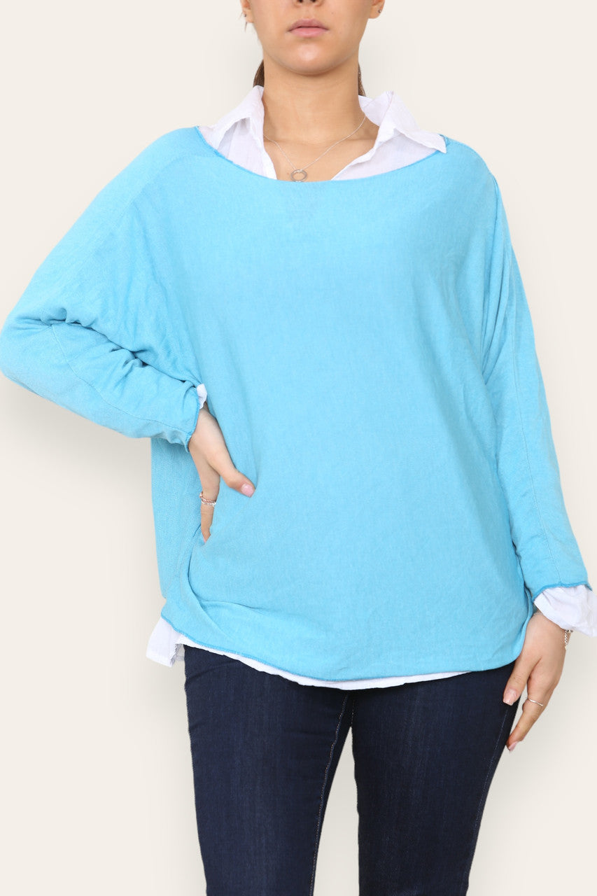 2 IN 1 SHIRT LAYER JUMPER TURQUOISE