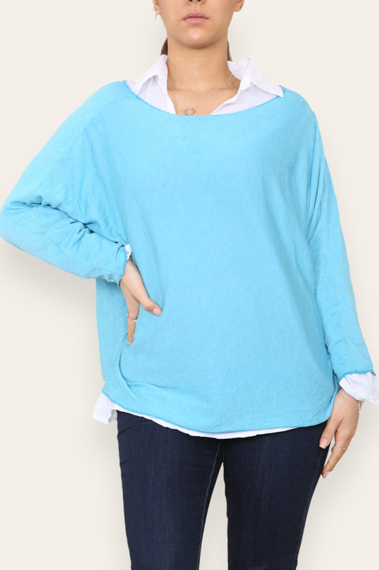2-IN-1 SHIRTLAAG TRUI TURKOOIS