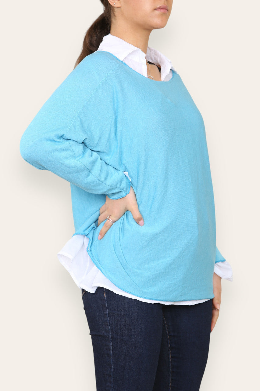 2 IN 1 SHIRT LAYER JUMPER TURQUOISE
