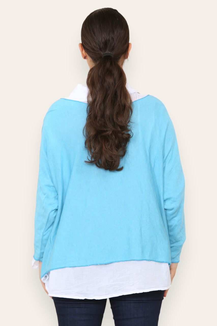 2 IN 1 SHIRT LAYER JUMPER TURQUOISE