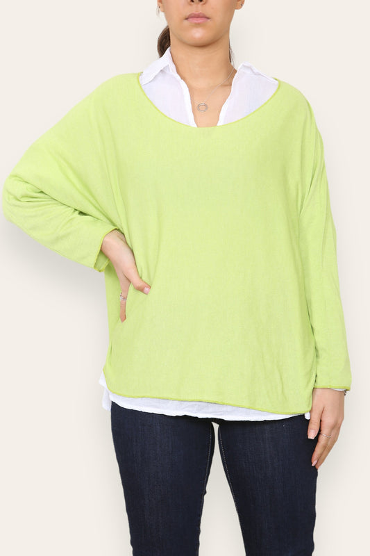 2-IN-1 SHIRT MET LAAGJES EN TRUI LIME