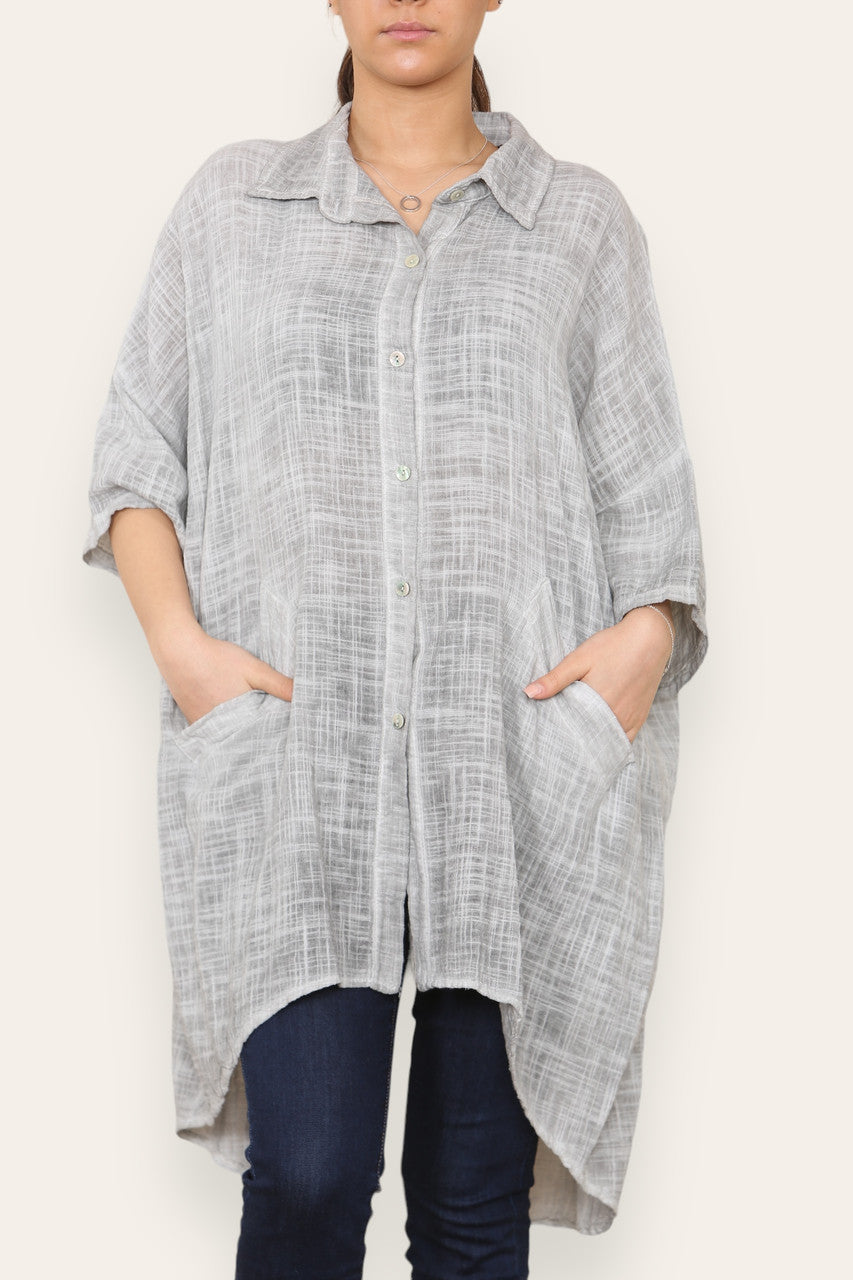 LADIES LAGENLOOK SHIRT TOP SILVER GREY