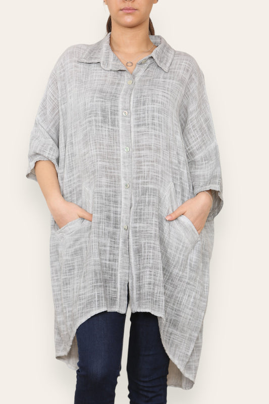 LADIES LAGENLOOK SHIRT TOP SILVER GREY