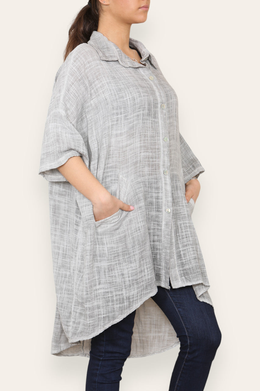 LADIES LAGENLOOK SHIRT TOP SILVER GREY