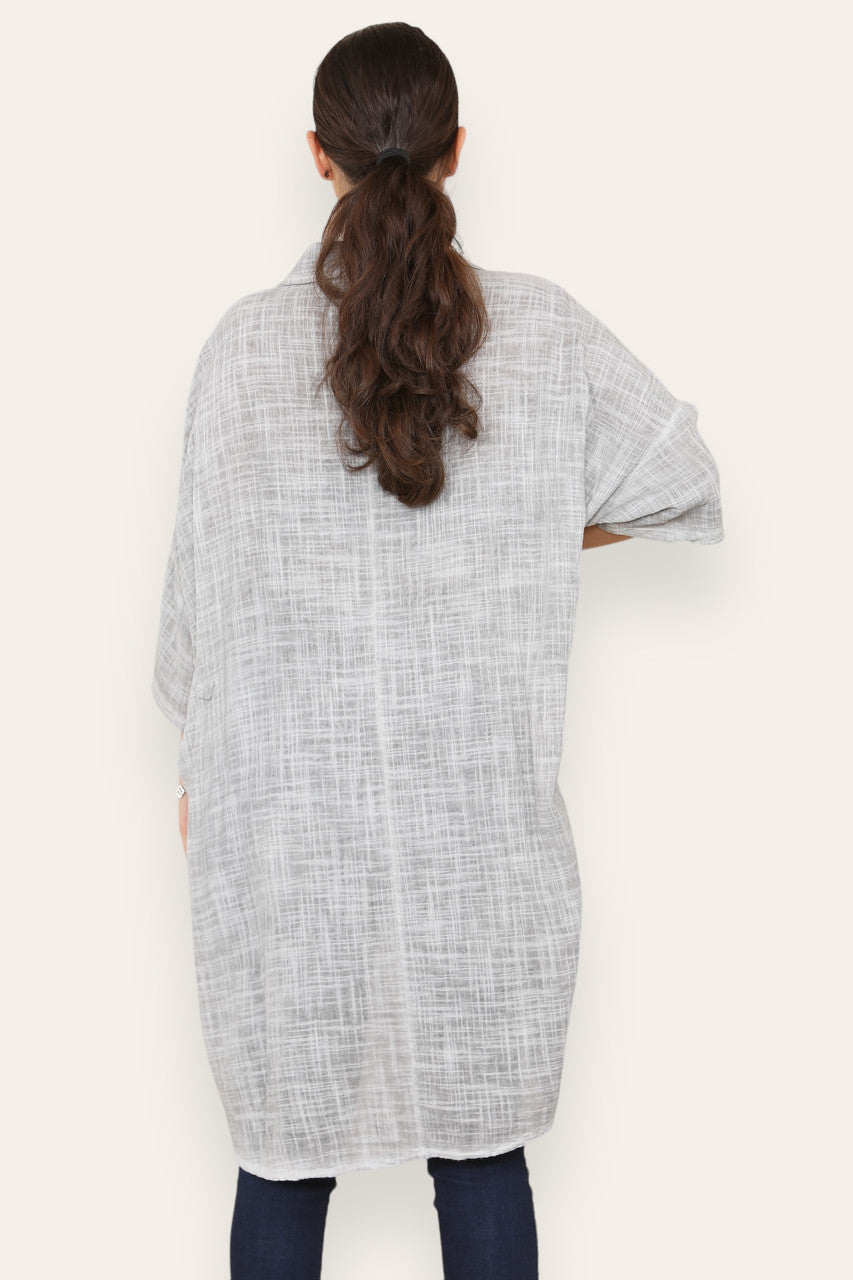 LADIES LAGENLOOK SHIRT TOP SILVER GREY