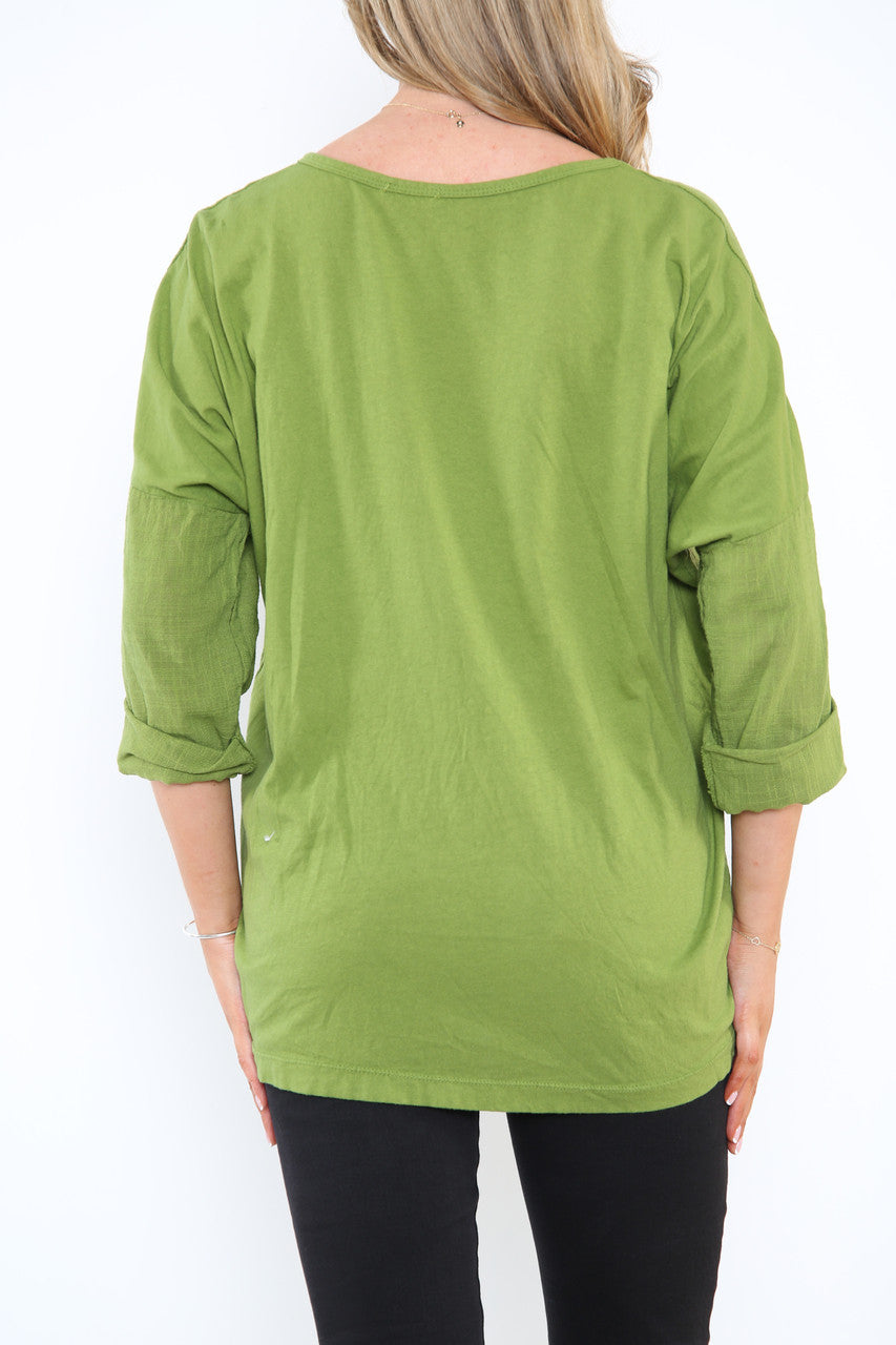 Dames Sequin Hart & Rand Oprolmouw Top Groen
