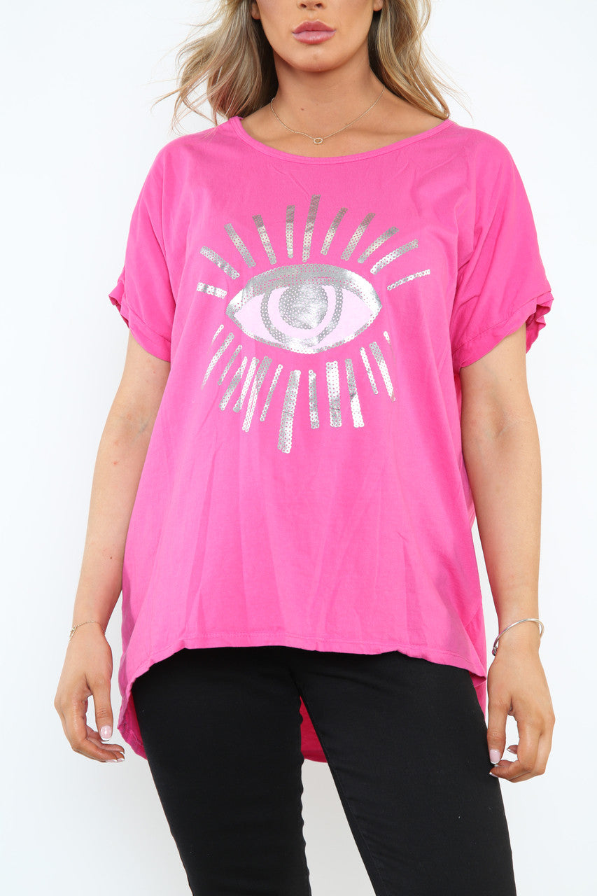 Dames Folie Oog Graphic Top Cerise