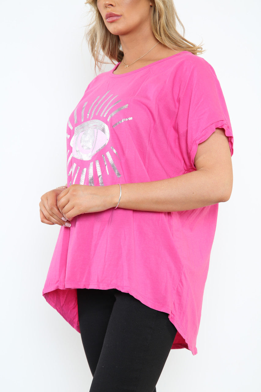 Dames Folie Oog Graphic Top Cerise