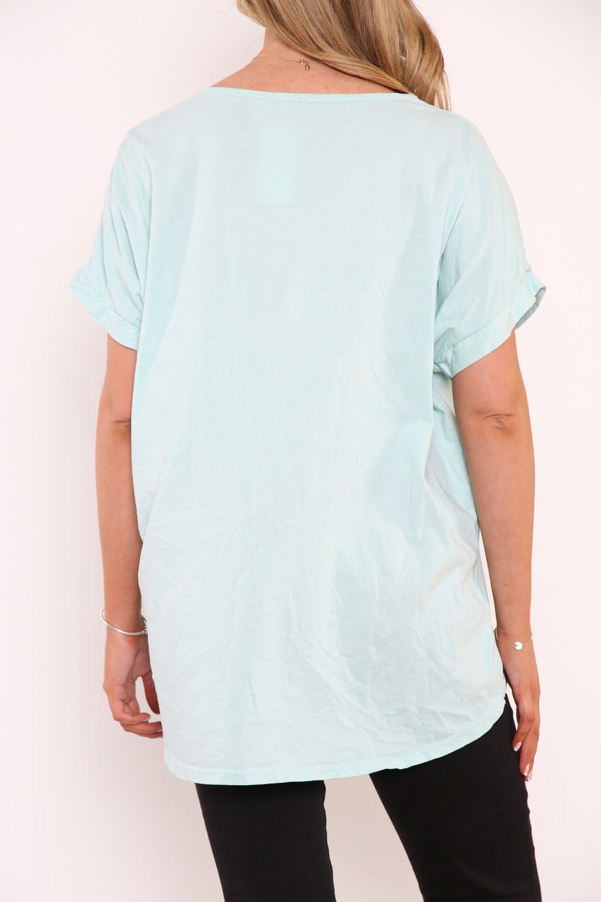 Dames Folie Oog Graphic Top Mint