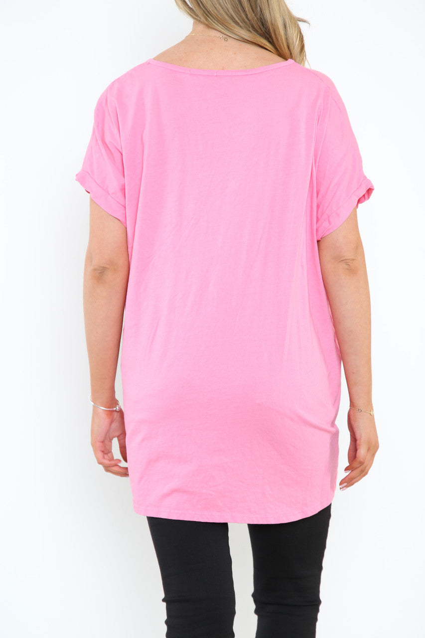 Ladies Foil Eye Graphic Top Pink