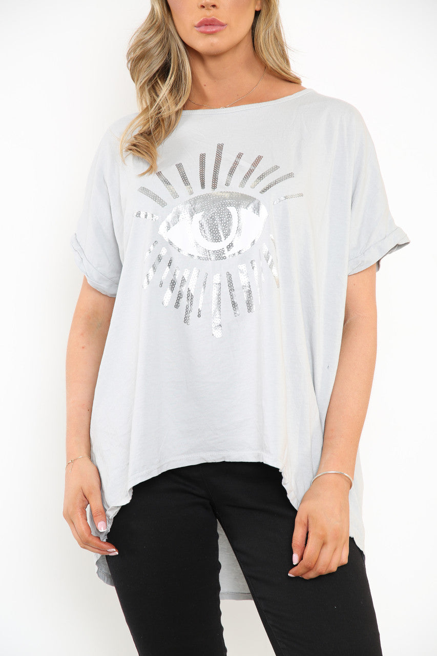 Dames Foil Eye Graphic Top Zilver