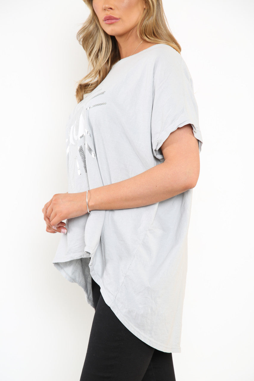 Dames Foil Eye Graphic Top Zilver