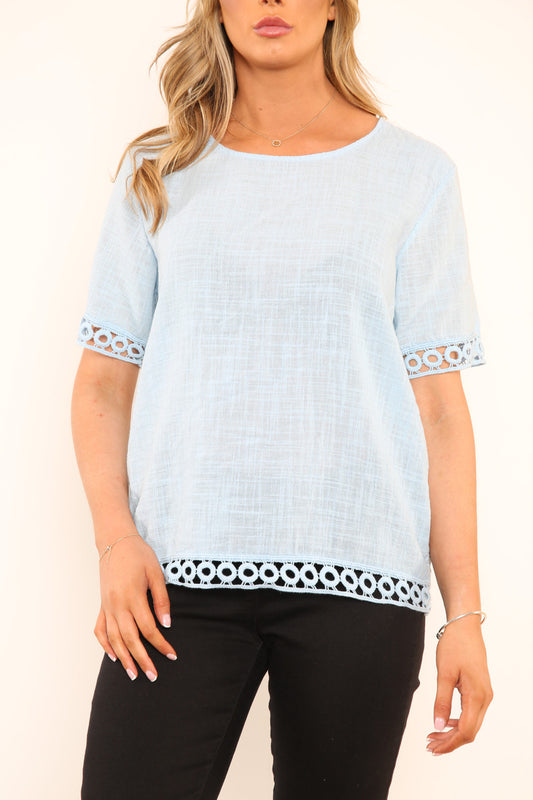 Ladies Crochet Hem Detail Top Mint