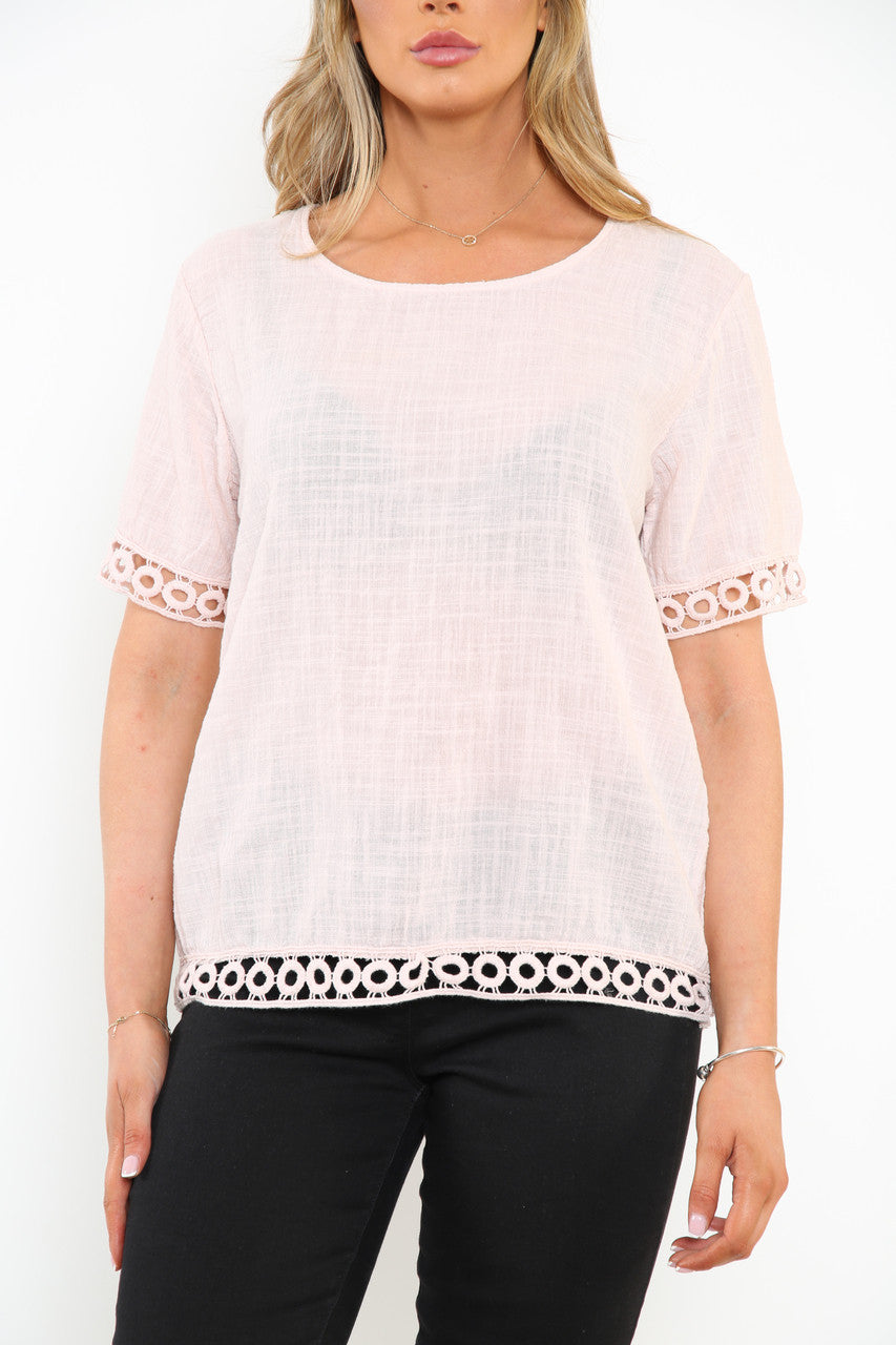 Dames Gehaakte Zoom Detail Top Stoffig Roze