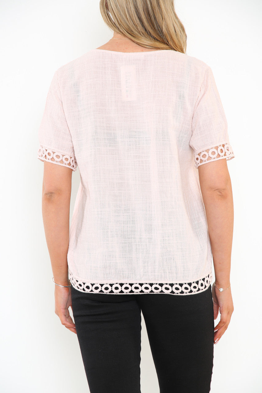 Dames Gehaakte Zoom Detail Top Stoffig Roze