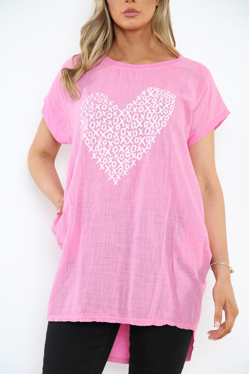 Ladies XO Heart Graphic Top Pink