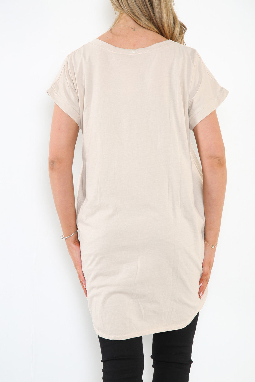 Dames top met hartprint steenkleurig