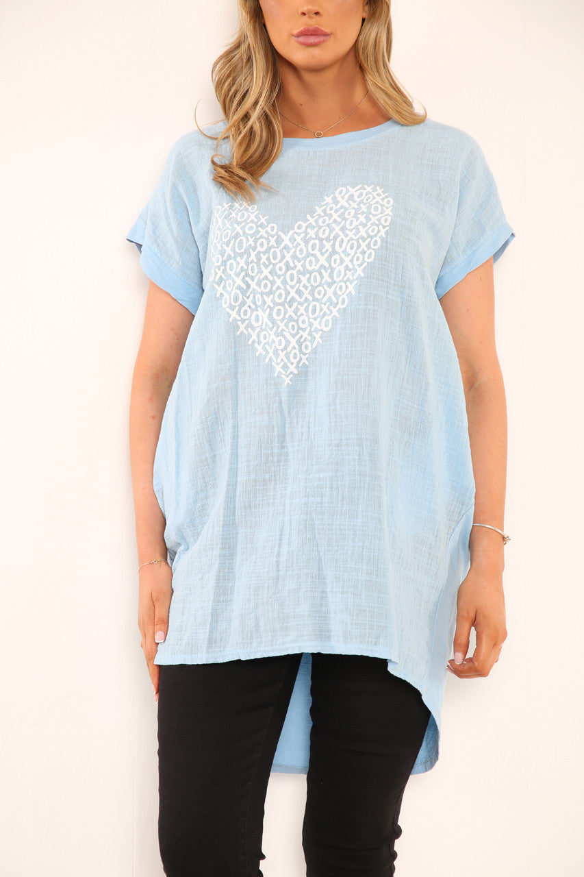 Dames Top met Hartprint Lichtblauw