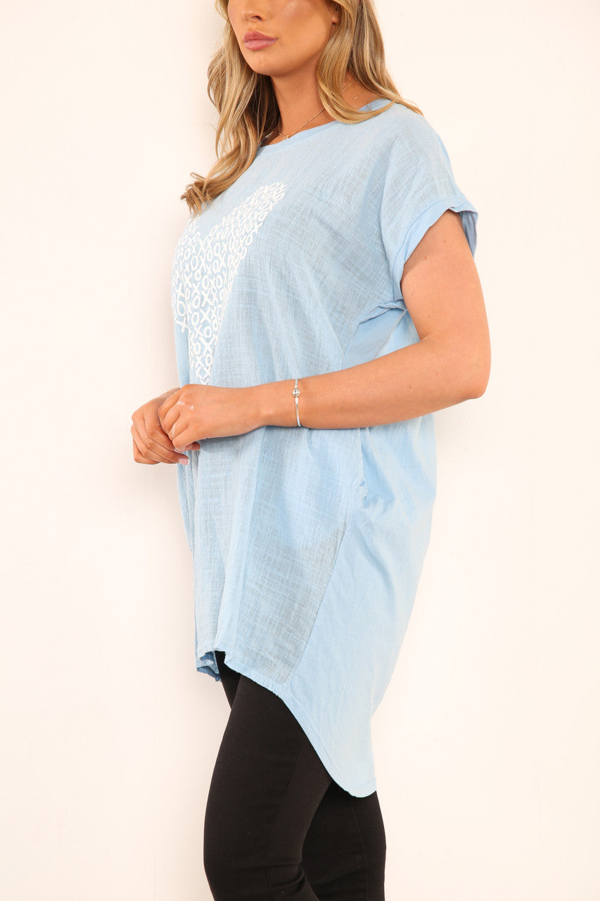 Dames Top met Hartprint Lichtblauw