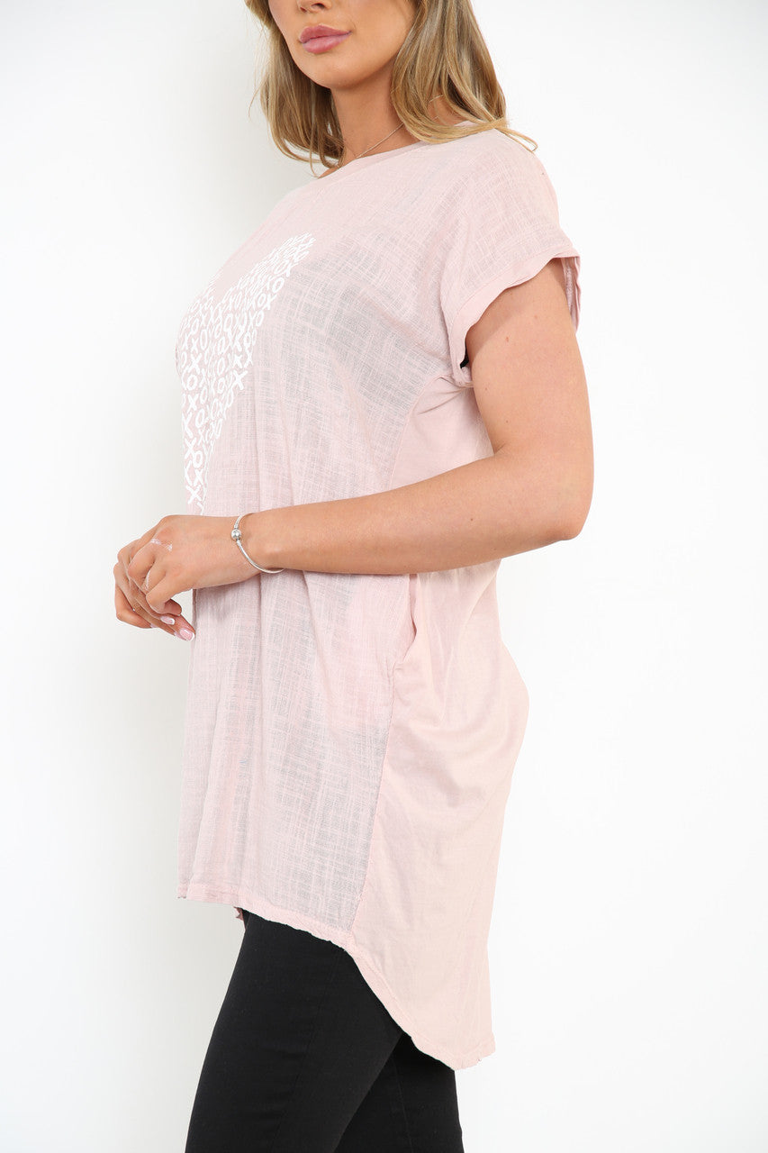 Dames XO Hart Grafische Top Dusty Roze